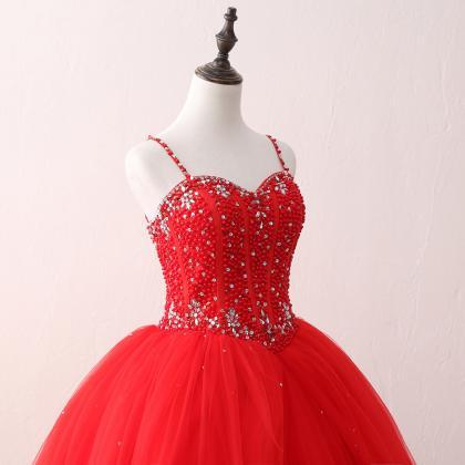 Red Suspender Beaded Wedding Dress Prom Party..