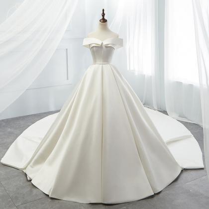 One Shoulder Wedding Dress Simple Trailing Satin..
