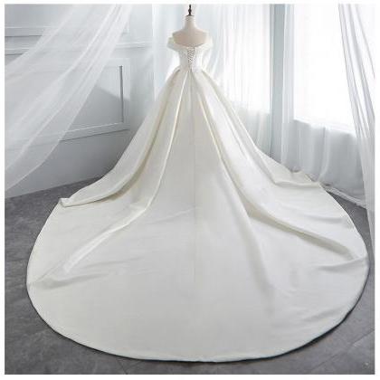 One Shoulder Wedding Dress Simple Trailing Satin..