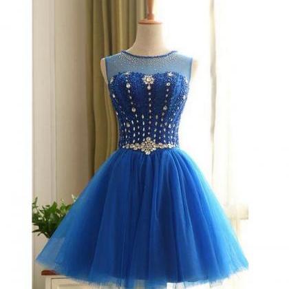 Short Royal Blue Homecoming Dress With Beaded..