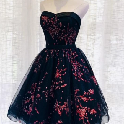 Tulle Scoop Homecoming Dress, Lovely Black Party..