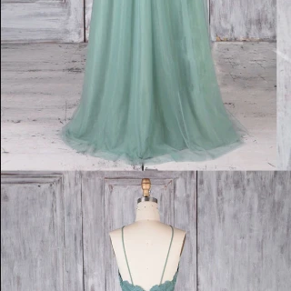 Kateprom Green Tulle Lace Long Prom Dress Green..