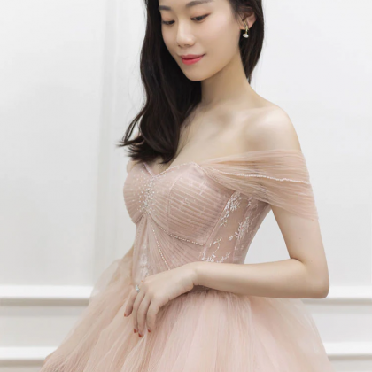 Kateprom Pink Off Shoulder Long Prom Dress, Pink..