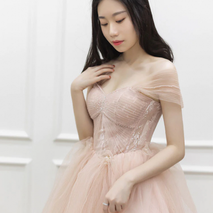 Kateprom Pink Off Shoulder Long Prom Dress, Pink..