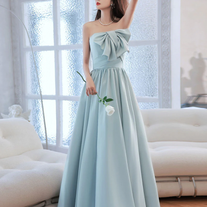Kateprom Blue Satin A Line Long Prom Dress, Blue..