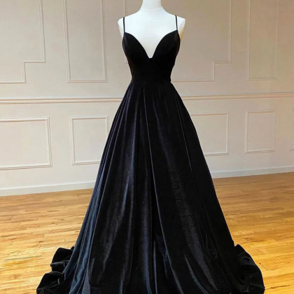 Simple Black Velvet Long Prom Dress, Black Evening..
