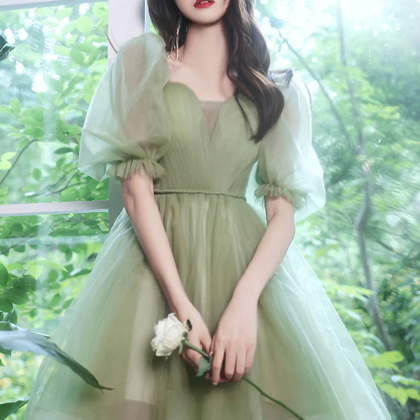 Off The Shoulder Short Green Prom Dresses, Off The..