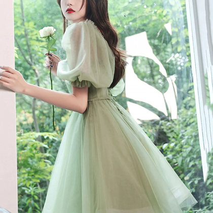 Off The Shoulder Short Green Prom Dresses, Off The..