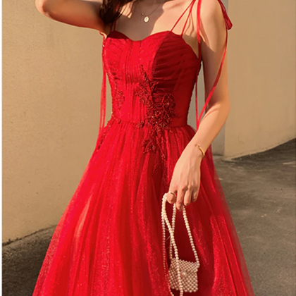 Spaghetti Straps Burgundy Floral Prom Dresses,..