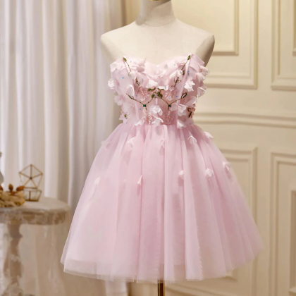 Short Pink Floral Prom Dresses, Short Pink Floral..
