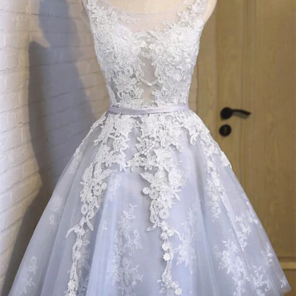 Shiny Silver Gray Short Lace Prom Dresses, Silver Gray Lace Short Homecoming Graduation Dresses main image 0