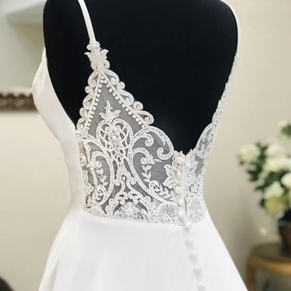 White A-Line V-Neck Wedding Dress with Lace