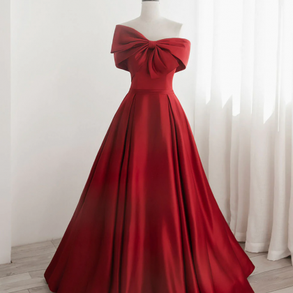 A-line Satin Red Long Prom Dresses, Red Long..