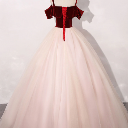 Pink/burgundy Tulle Long Prom Dresses, A-line..