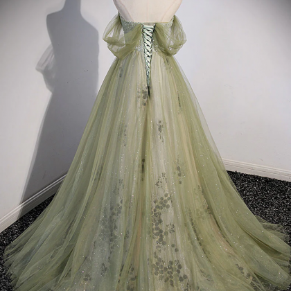 Green Tulle Long Prom Dresses, A-Line Formal Evening Dresses Y2029
