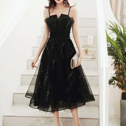 Black tulle short prom dress, black..
