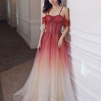 A Line Sweetheart Neck Tulle Long Prom Dress..