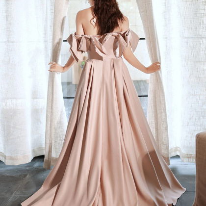 Pink Long Prom Dresses, Off Shoulder Long Formal..