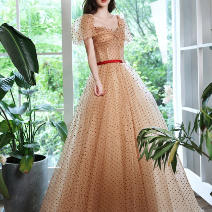 Aline Sweetheart Neck Tulle Long Champagne Prom..