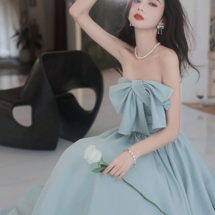 Simple Backless Blue Long Prom Dresses, Blue..