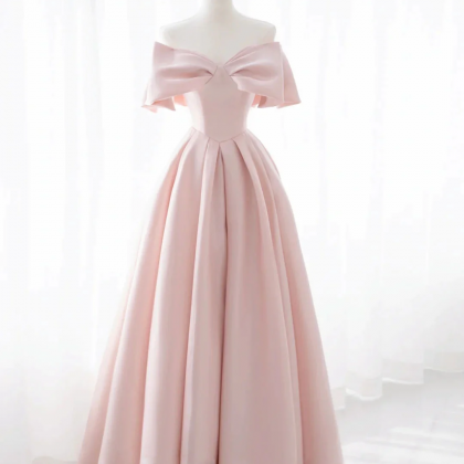 Simple Pink Satin Long Prom Dresses, Pink..