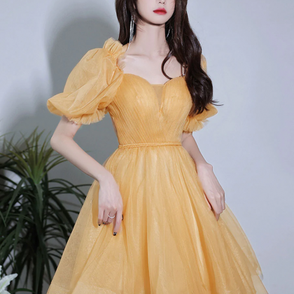 Yellow Short Prom Dresses, Yellow Puffy Homecoming..