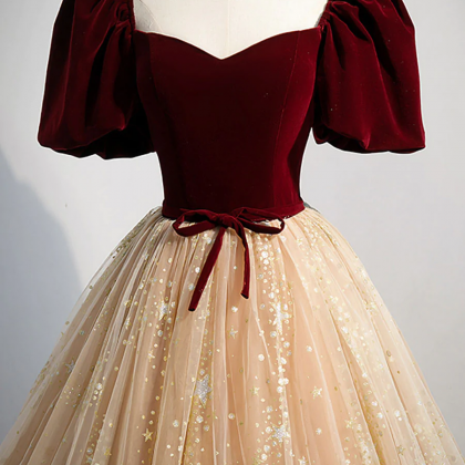 Burgundy Tulle Long Prom Dress Formal Gown