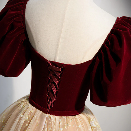 Burgundy tulle long prom gown formal dress C1569 main image 0