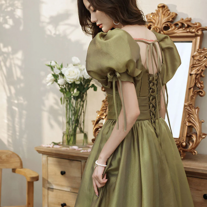 Simple Green V Neck Tulle Long Prom Dress, Green..