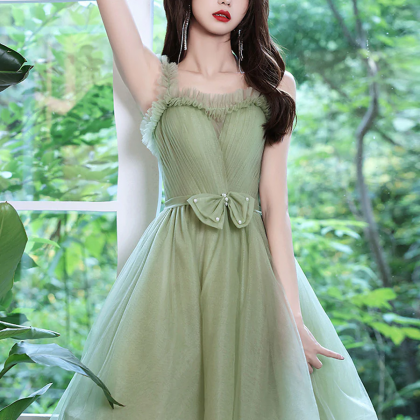 Cute Green Tulle Short Prom Dress, Green Puffy..