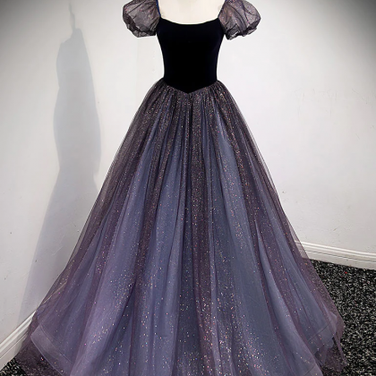 Purple Tulle Long Prom Dresses, Purple Formal..