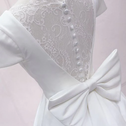 Simple White V Neck Lace Short Prom Dress, White..