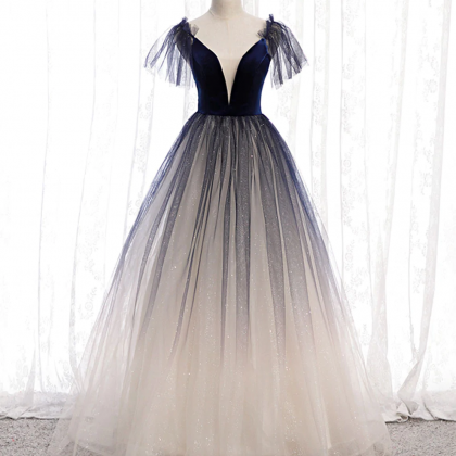Blue Tulle Long Prom Dress Blue Tulle Formal Dress