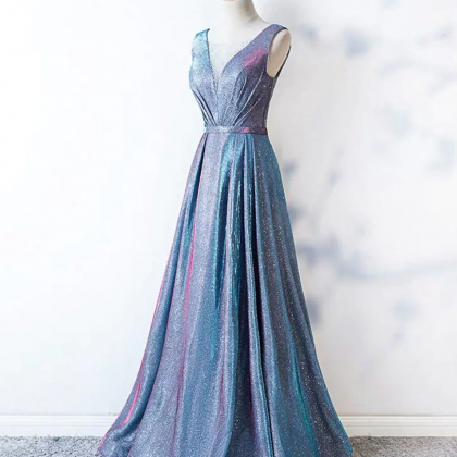 Unique Blue Sequin Long Prom Dress Blue Formal..
