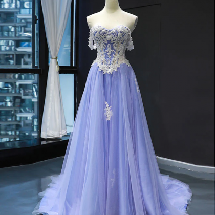 Purple Tulle Lace Long Prom Dress Purple Lace..