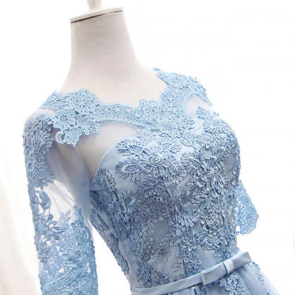 Beautiful Blue-Grey Tulle with Velvet Long Prom Dress,Bridesmaid Dress