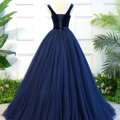 Dark Blue Tulle Long Prom Dress, Dark Blue Tulle..
