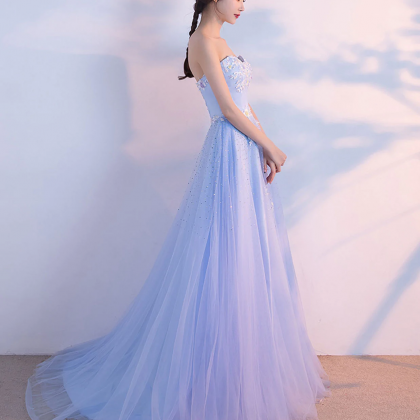 Unique Cross Sweetheart Light Blue Soft-pleated Long Prom Dress main image 1