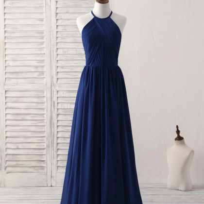 Simple Dark Blue Chiffon Long Prom Dress Blue..