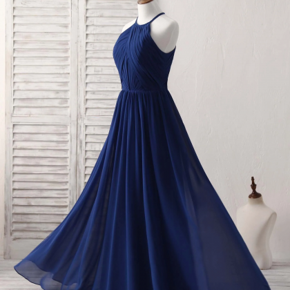 Simple Dark Blue Chiffon Long Prom Dress Blue..