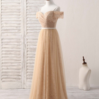 Champagne Tulle Long Bridesmaid Dress, Champagne..