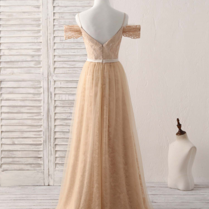 Champagne Tulle Long Bridesmaid Dress, Champagne..