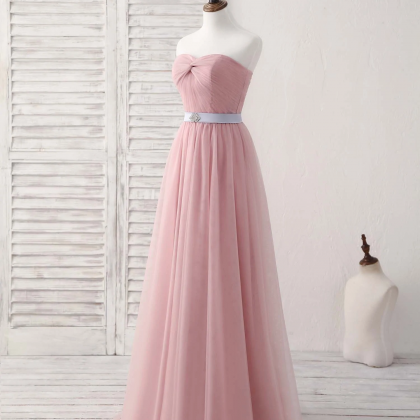 Pink Sweetheart Neck Tulle Long Prom Dress, Aline..