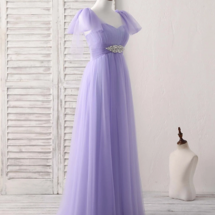 Sweetheart Tulle High Low Purple Beading Prom Dress