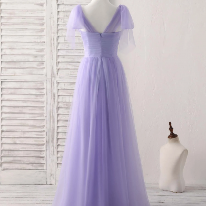Dark Purple Sweetheart Tulle Off Shoulder Bridesmaid Dress, Long Evening Prom Dress main image 1