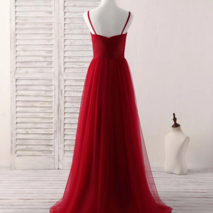 Burgundy Sweetheart Neck Tulle High Low Prom..