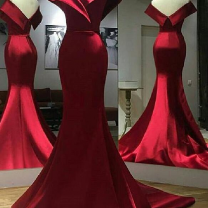 Off The Shoulder Mermaid Wine Red Prom Dress