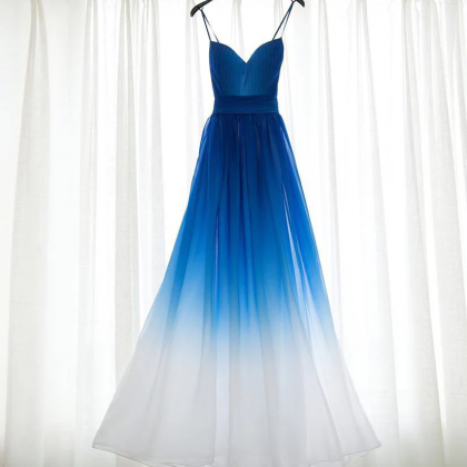 Spaghetti Strap Royal Blue Ombre Prom Dress