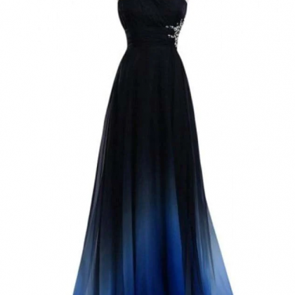 Ombre A Line One Shoulder Beading Chiffon Prom..