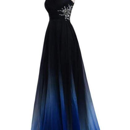 Ombre A Line One Shoulder Beading Chiffon Prom..